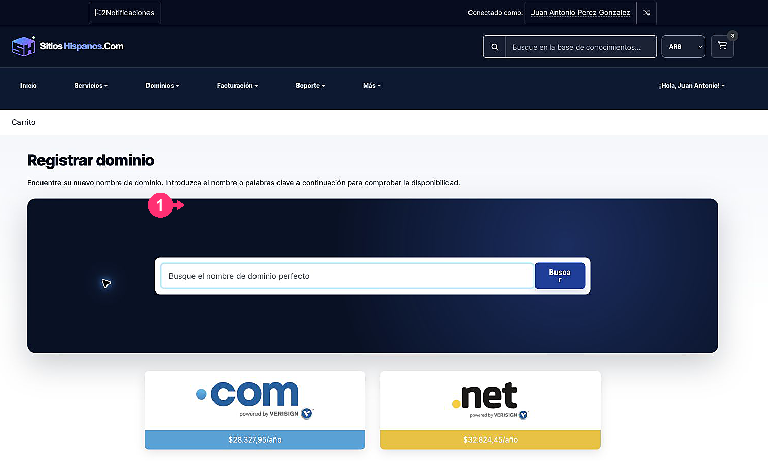 Buscador atual para registrar um domínio