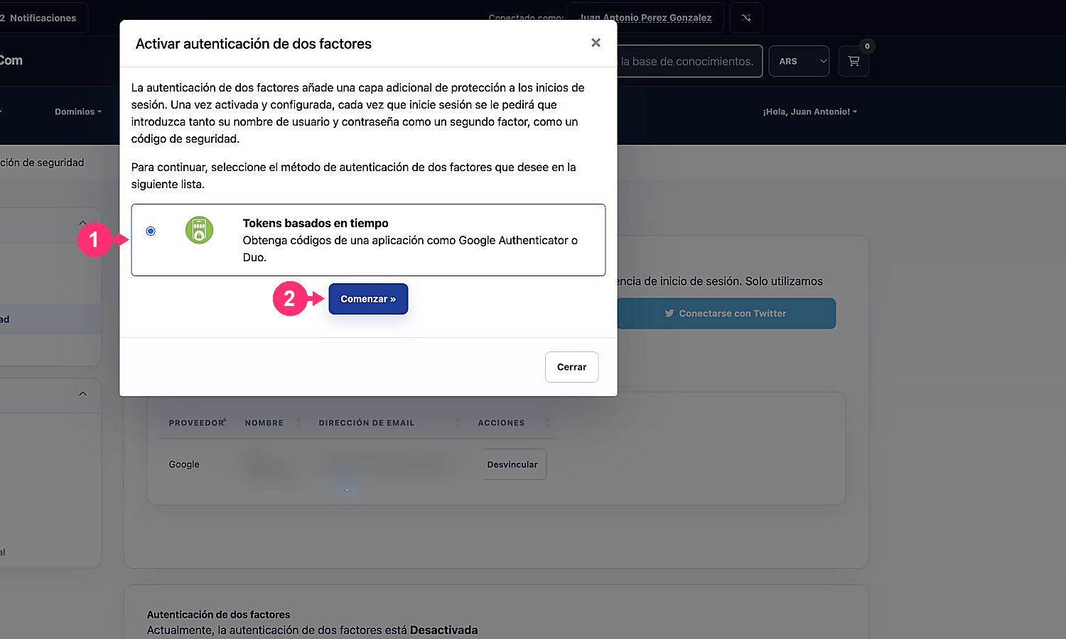 Asistente para activar tokens basados en tiempo